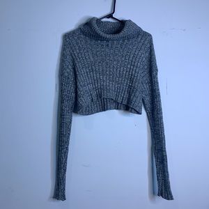 Cropped Grey Knitted Long Sleeve Sweater